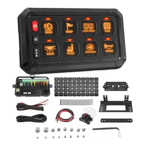 8 Gang Switch Panel Relay System RGB Automatic Dimmable Backlight Toggle Momentary Pulsed 3 Lighting Modes On-Off Controller Pod Electronic Car Touch Control Panel Box One Sided Outlet Universal for Truck ATV UTV Boat Marine SUV Caravan Lightswitches