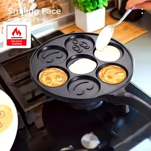Seven-Hole Smiley Chef Pan, Non-Stick Aluminum Cookware, Egg Burger Grill Pancakes, Multi-Functional Home Kitchen Utensil, Egg Frying Pan