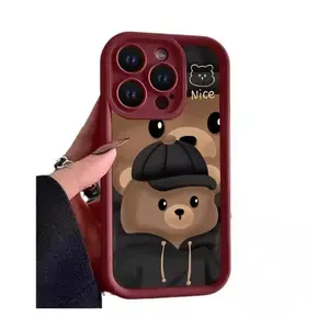 Cute Brown Bear Cartoon Phone Case for iPhone 17 16 15 14 Pro Max 13, Shockproof Anti-Drop Full Body Protective Cover