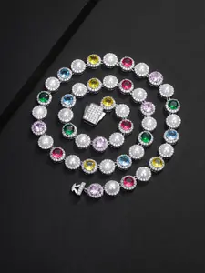 ICED CHICS Round colored pearl necklace, unisex, colored zircon, Iced Out Jewelry, fashionable and casual style, birthday gift, suitable for important occasions, the best gift for friends