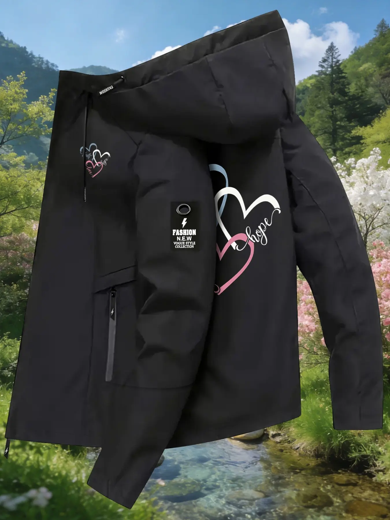 Women's Hooded Windbreaker Jacket Double sided Faith Hope Love Heart Print Loose Casual All Season Jacket Ideal for Daily Commute Hiking Climbing Wear Skin Friendly Breathable Machine Washable Plussize, Fashion Casual Outerwear