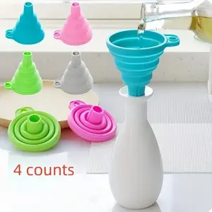 4-Piece Funnel Set, Mini Silicone Foldable Funnel, Water & Oil Folding Funnel, Kitchen Utensils, Kitchen Tool Accessories, Apartment Essentials, Dorm Room Must-Haves