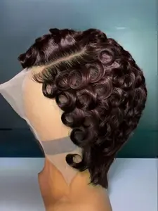 13x4 Lace Front Human Hair Wig, Short Curly Pixie Cut Wig, 180% Density Pre-Plucked Lace Frontal Wig for Women, Curly Hair Wigs