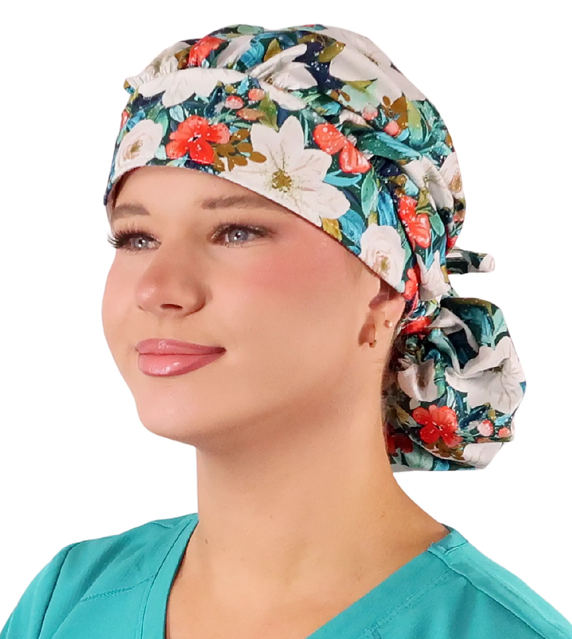 Banded Bouffant Ponytail Scrub Cap - Lush Winter Foliage