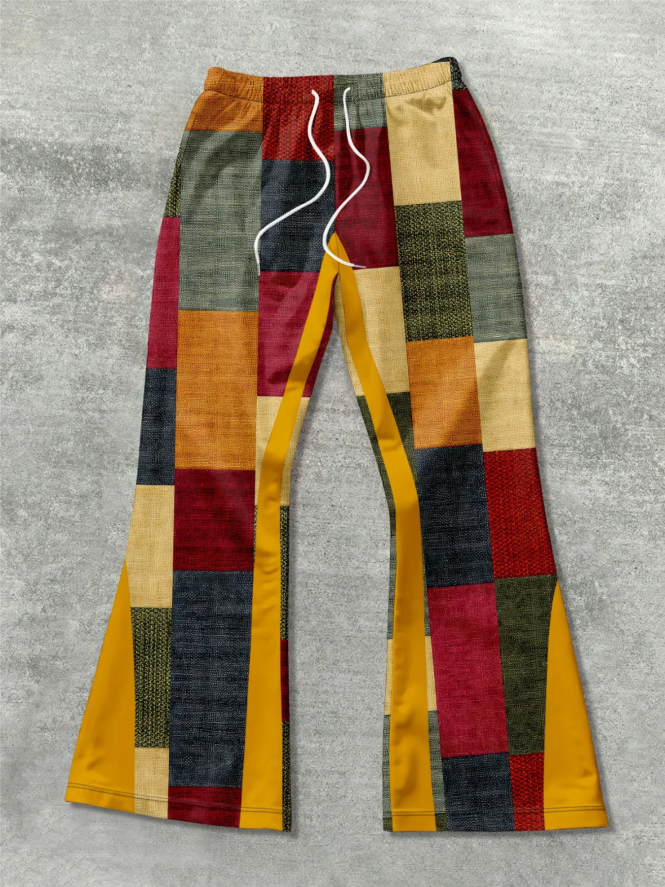 Men's New American Vintage Colorblock Plaid Long Wide Leg Pants, Drawstring Waist Loose Casual Trousers, Ideal Holiday Gift Choice