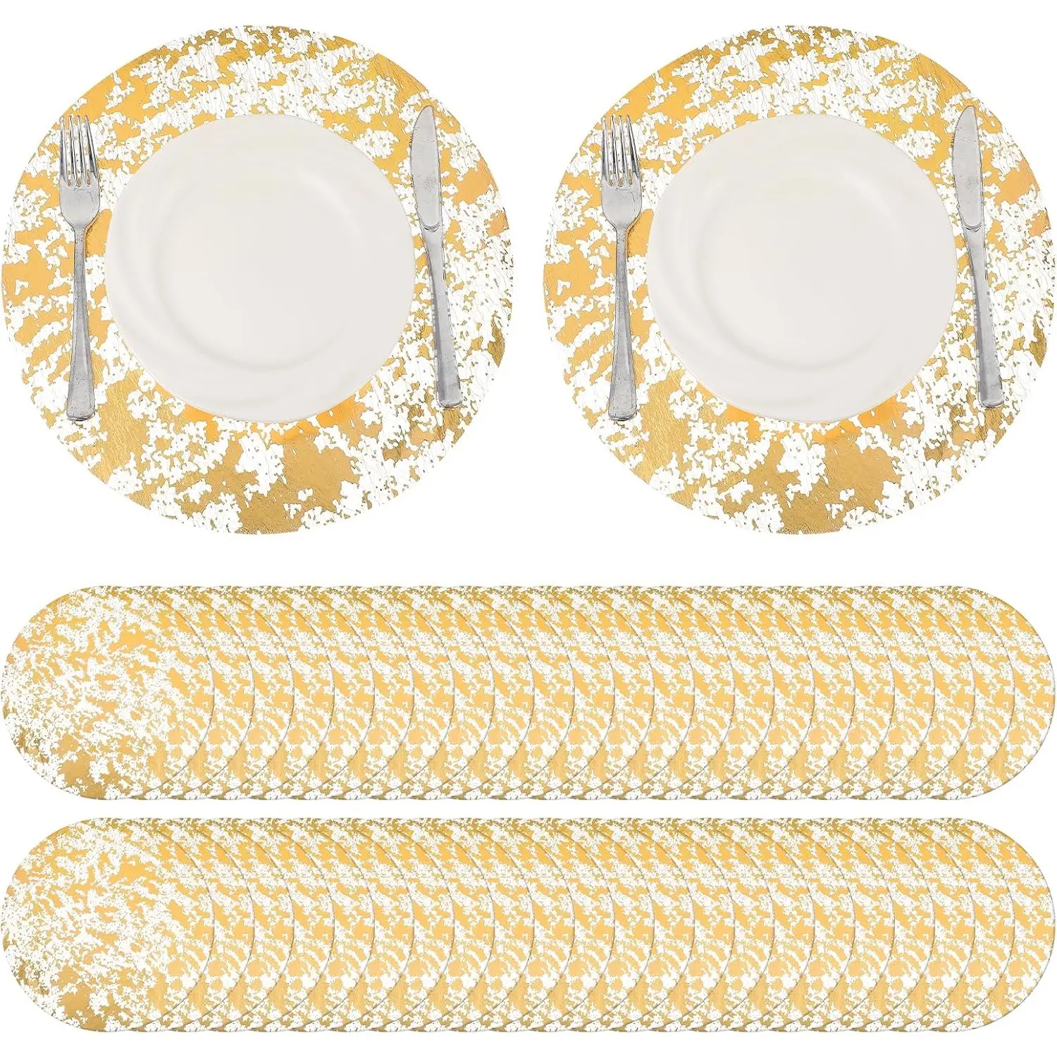50-Pack Thin Metallic Gold 13-Inch Round Foil Mesh Pressed Disposable Placemats, Bulk Doilies for Dining Table, Wedding, Happy Birthday Events - Tools & Hardware Power Tool Accessories