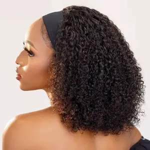 28 Inch 250% Density Headband Curly Wig Blended Human Hair Glueless Wigs Human Hair Curly Wigs Human Hair Put On and Go Wigs Beginner Friendly Curly Wig Headband Wig for Women