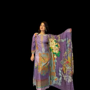 Kurta Surreal Set Purple Printed Silk Fabric Size 38/40/42 for Women's Womenswear and Costume Comfort - Clothing Comfortable Dress