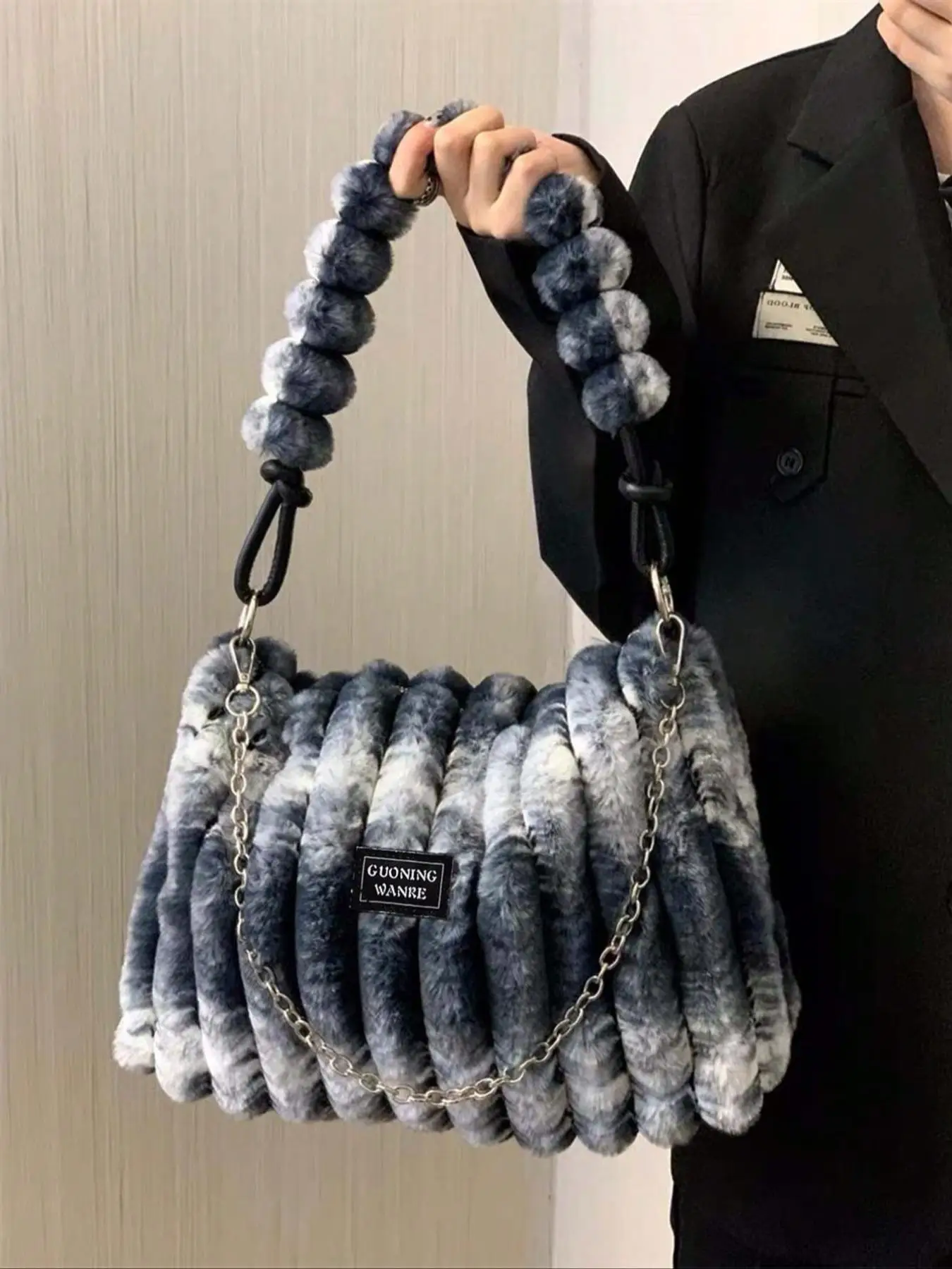 Women's Tie Dye Fluffy Plush Purse Shoulder Bags with Chain Strap, 2025 Trendy Large Capacity Square Tote Bag, Female Underarm Bag for Party, Club, Vi