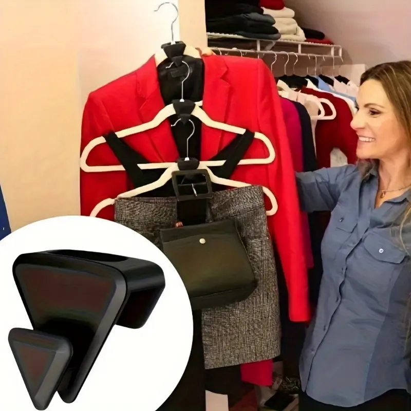 12pcs Clothes Hangers Connector Hooks, Space Triangles Hanger Hooks, Space Saving Closet Organizers and Hanger for Hotel.Black Wall Decor, Aesthetic Room Decor