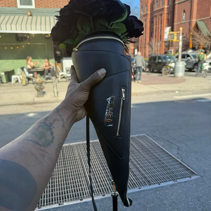 Berchell Afrooklyn Vegan Leather Bouquet Bag Black Flower Arrangement with Interchangeable Flower Bed and Detachable Straps