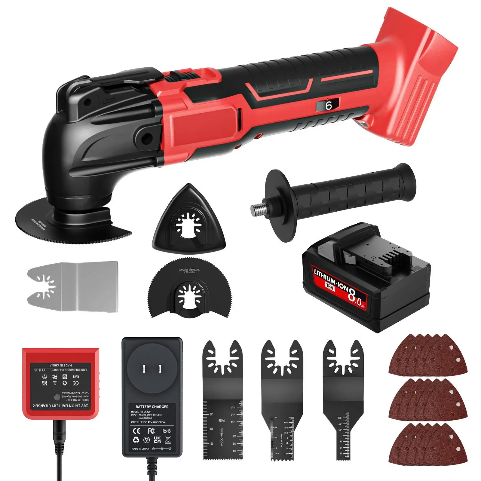 Outdoorfun Cordless Oscillating Cutting Wood Multi-Tool 20V Battery Portable Brushless Motor 6 Variable Speed Multi-Tool for Scraping,Sanding,Cutting Wood