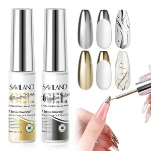 Metallic Gel Liner Nail Art: 2PCS Silver & Gold Metallic Gel Nail Polish Chrome 3D Effect Mirror Gels Polish Build in Thin Brush Metal Painting Gels Nails Design for Salon Home DIY