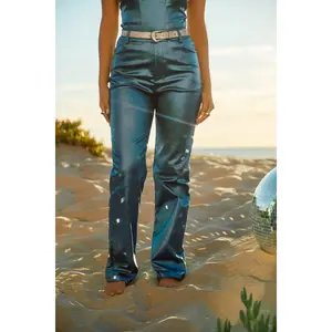 Selene Metallic Straight Leg Pant - Blue