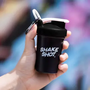 Shake Shot 4 oz Black Mini Pre-workout & Supplement Bottle with Clip & Shaker Ball
