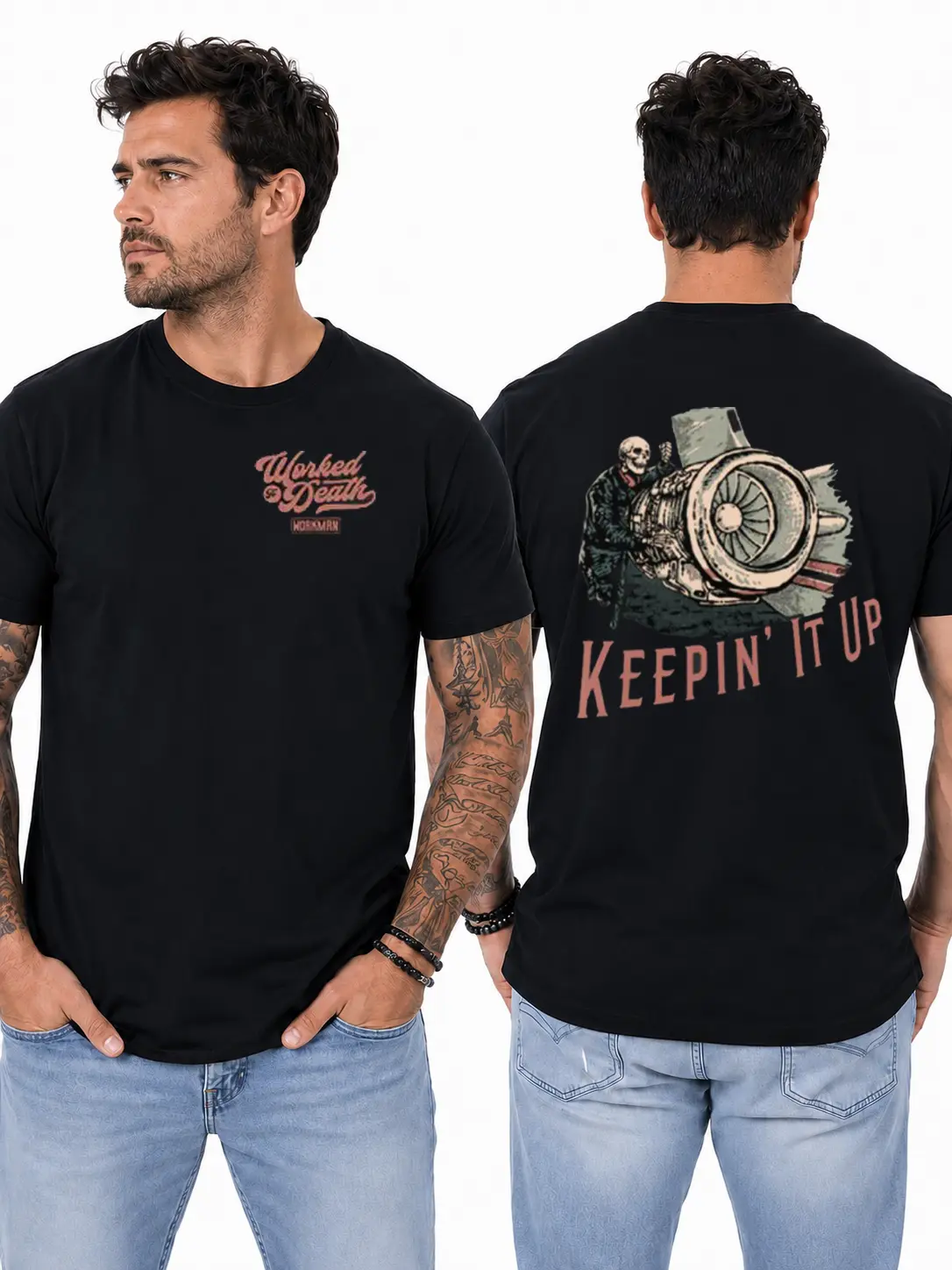 Women's Cotton Casual Short-Sleeve Classic Aircraft Mechanic Top, Jet Engine Maintenance Graphic Design Industrial Work Shirt, Gift for Aviation Workers, Tops, Shortsleeve, Fabric, Round Neck, Tee