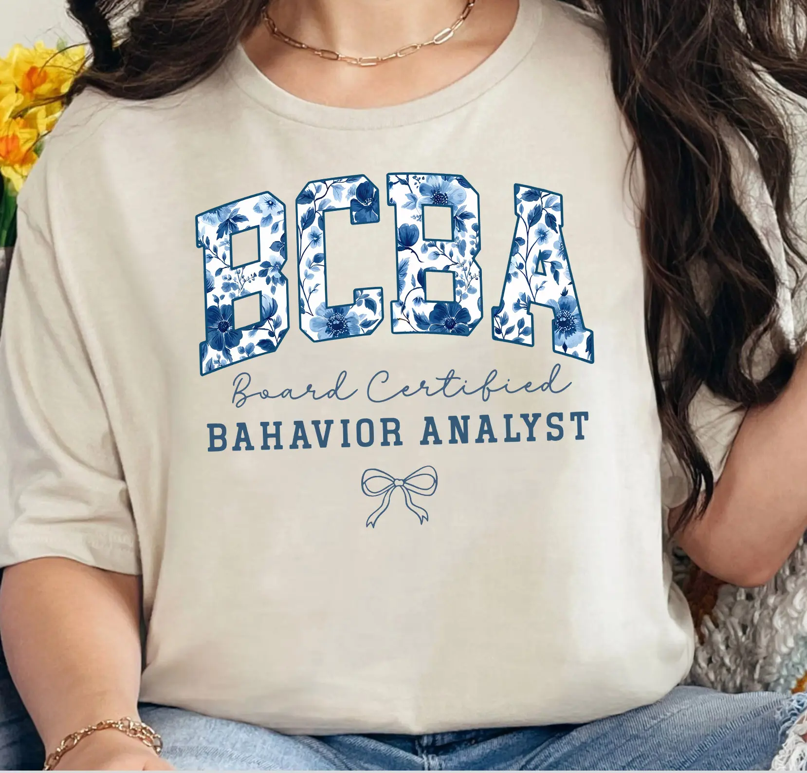 BCBA T-Shirt OR Sweatshirt, Board Certified Behavior Analyst shirt , Blue Toile BCBA Behavior Therapist, Inclusion Bottom Cotton