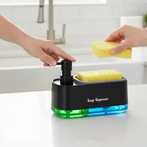 2-in-1 Soap Dispenser with Sponge Holder, 1 Count Sink Countertop Organizer, Dishwashing Liquid Dispenser for Kitchen and Bathroom