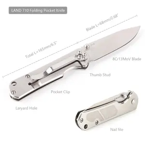LAND 710 Folding Pocket Knife EDC Knife 8Cr13mov Blade Frame Lock Stainless Steel Handle with Clip custom knives sharp mens gear  sharpcustom knives edc gear foldable knife mini knife lever lock knife edc gear mini knife camping knife