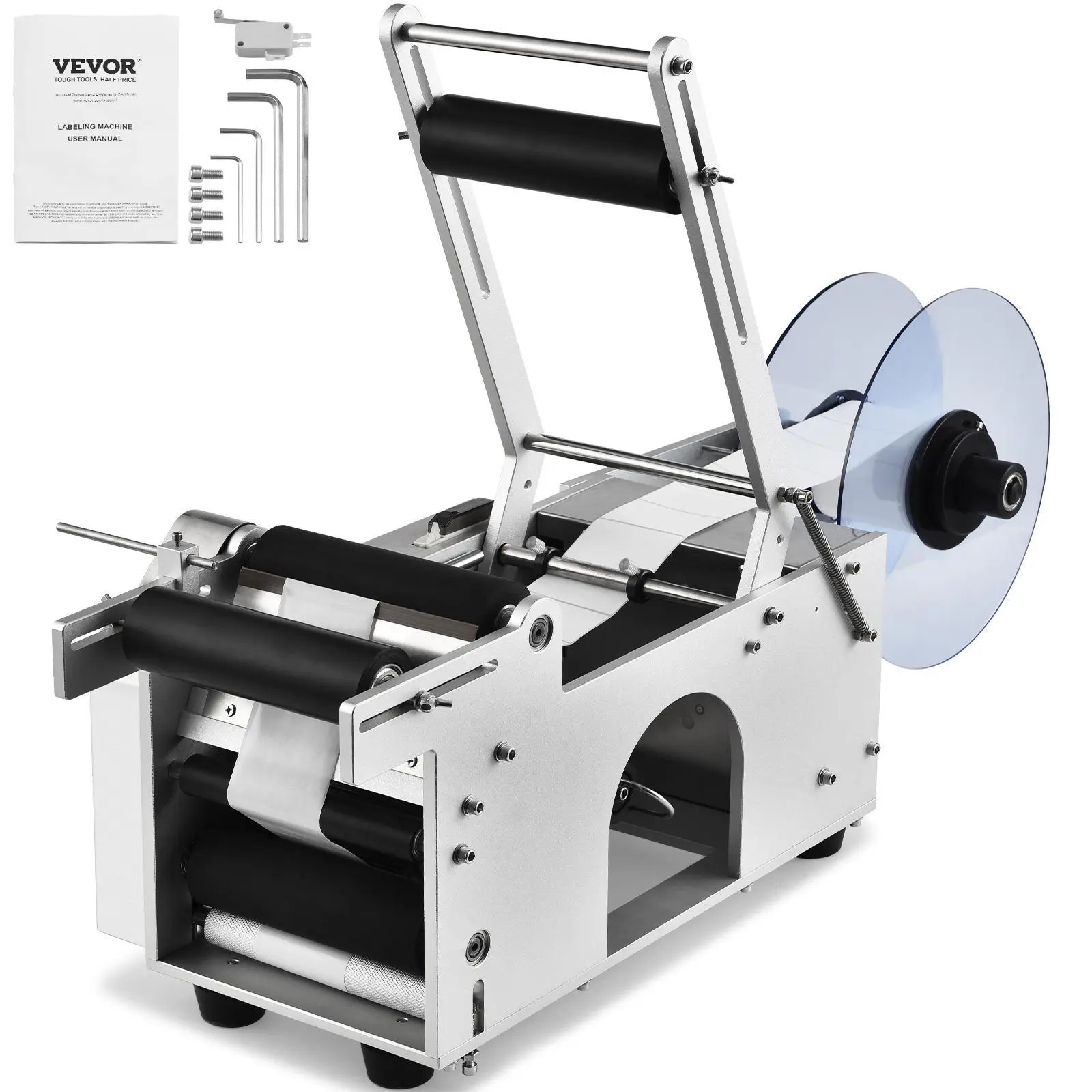 【summerfinds】VEVOR Semi-Automatic Round Labeling Machine, 20-50pcs/min, Electric Bottle Label Applicator for Round Bottles, Round Bottle Labeler Suitable for Bottle Diameter 0.78-4.72 inches (with Pressing Bar)
