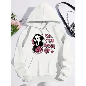 Y2K Pink Ghostface "No You Hang Up" Hoodie, Scream Movie Graphic Sweatshirt, Retro Horror Fan Pullover Hoodie