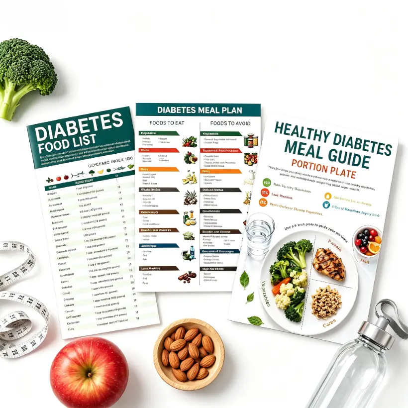 3-Pack Laminated Diabetic Food List & Meal Guide Charts - Glycemic Index Reference Sheets with Carbs, Calories, Serving Size, Meal Planner for Type 1 & Type 2 Diabetes