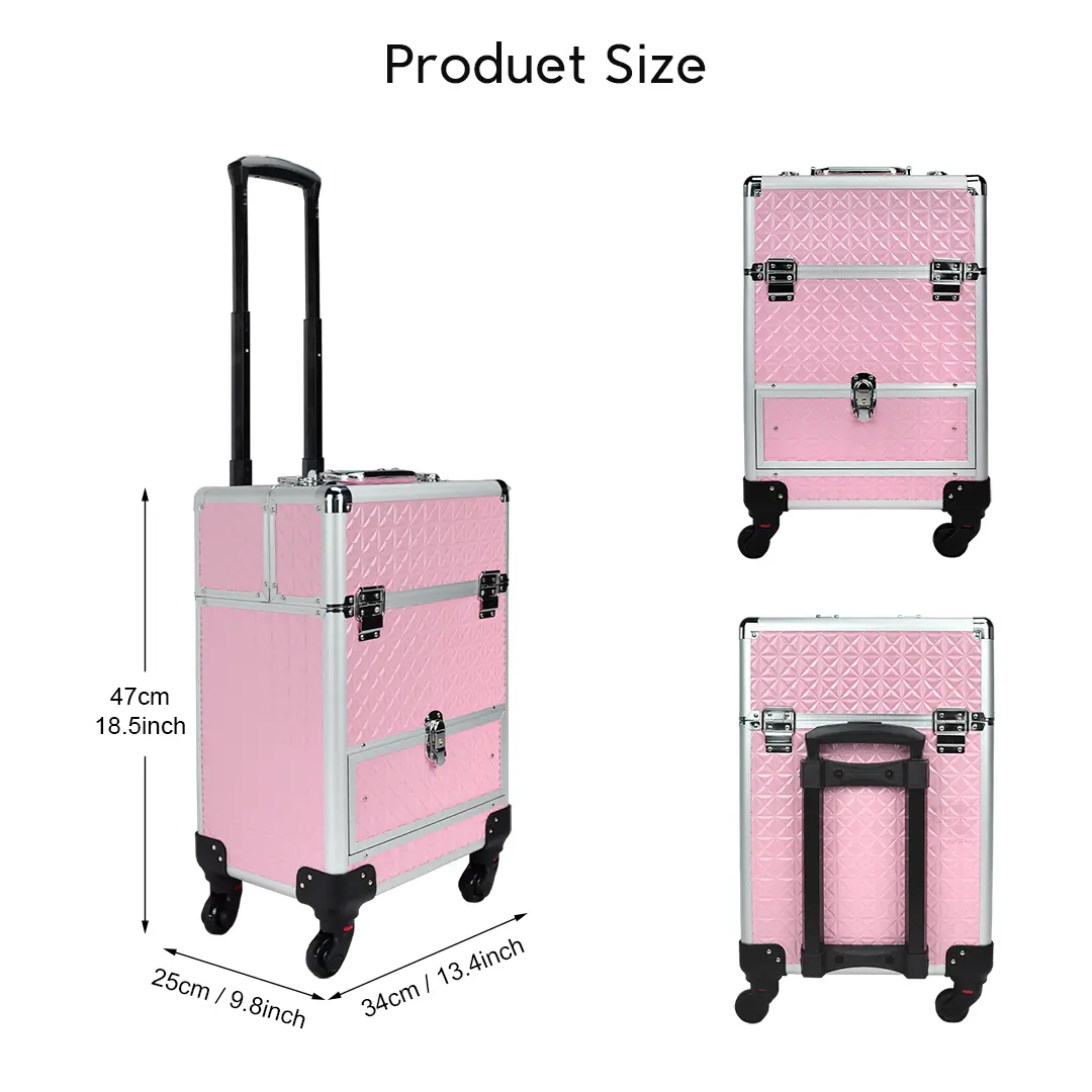 KEEYOTEK Large Telescopic Makeup Trolley Case - Vanity Makeup Organizer with Clip-On Travel Cosmetic & Storage Bag for Home Use
