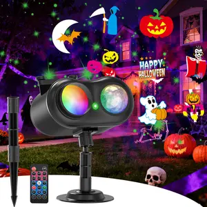 DEEPN Holiday Projector Lights 2025 Version – 10 Themes, 8 Pattern Slides for Christmas & Halloween, Brighter Indoor/Outdoor Display with Remote Control