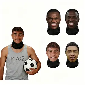 Full Face Football Fan Mask with 3D Digital Print, Breathable Mesh Head Cover, Funny Soccer Celebration Costume, Elastic Cosplay Hood for Party, Festival Street Style, Performance Accessories, Fan Gear