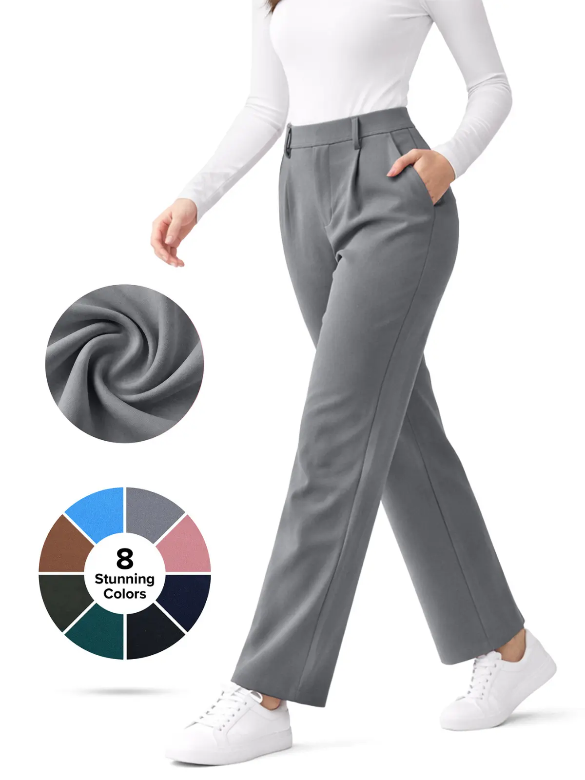 Women's High Waisted Work Pants with Pockets, Stretch Straight Leg Business Casual Office Pants, Pull-On Dress Pants for Work, Wrinkle-Resistant Fabric, Travel & Everyday Wear #Dealsforyou