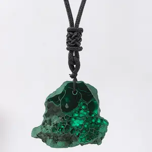 Natural Malachite Slice Pendant – Raw Green Crystal Necklace for Protection & Transformation