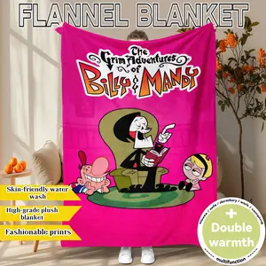 "Fantasy Hell" print. "Billy & Mandy's Grim Adventures" themed flannel throw blanket. Soft, plush, and oversized for warmth. Ideal for home, office, travel, or as a holiday gift. All-season use and machine washable. Flannel Blankets