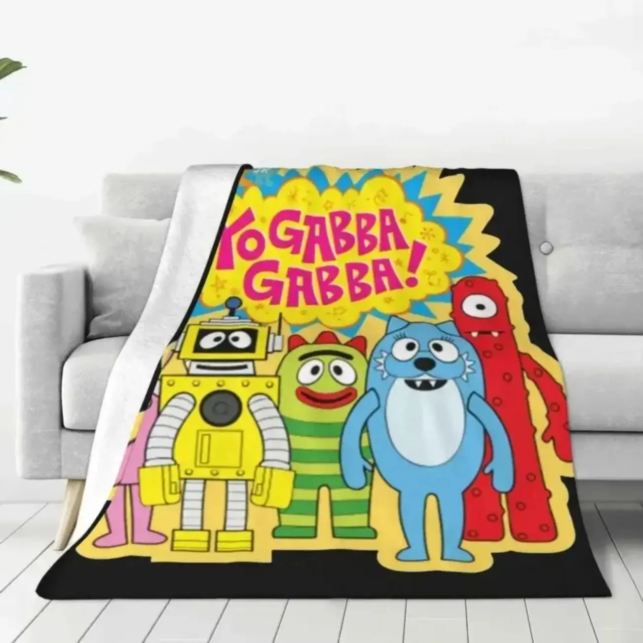 Yo Gabba Gabba Musical Cartoon Flannel Blanket, Soft Colorful Character Throw for Kids Bedrooms and Family Sofas, Music Show Fans, Playroom Decor, Story Time, Movie Nights, Birthday Surprise and Cozy Everyday Rest