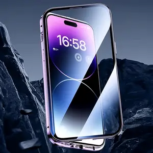 omprehensive Hard Shell for Smartphones, Metal Anti-Spy Dual-Sided Glass Compatible with Iphone 16/15/14/13/12 Pro Max Plus Series, Privacy Screen Magnetic 2-In-1 Phone Case, Complete Metal Frame Protective Cover, Total Lens Protection