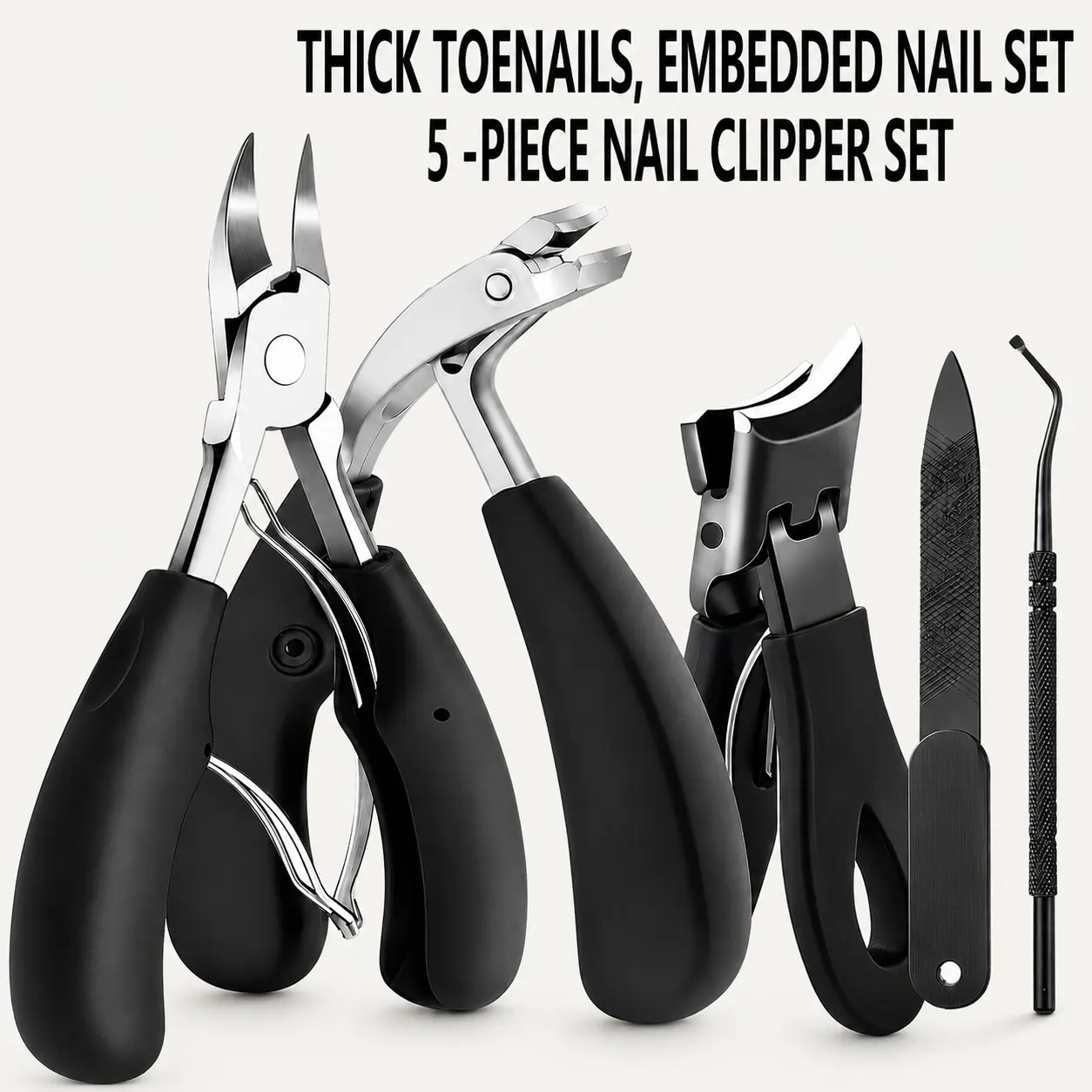 Professional Toenail Clipper Set with Handle – Stainless Steel Nail Care Kit, Sharp Concave Blades, Heavy-Duty Manicure & Pedicure Tools for Men & Women