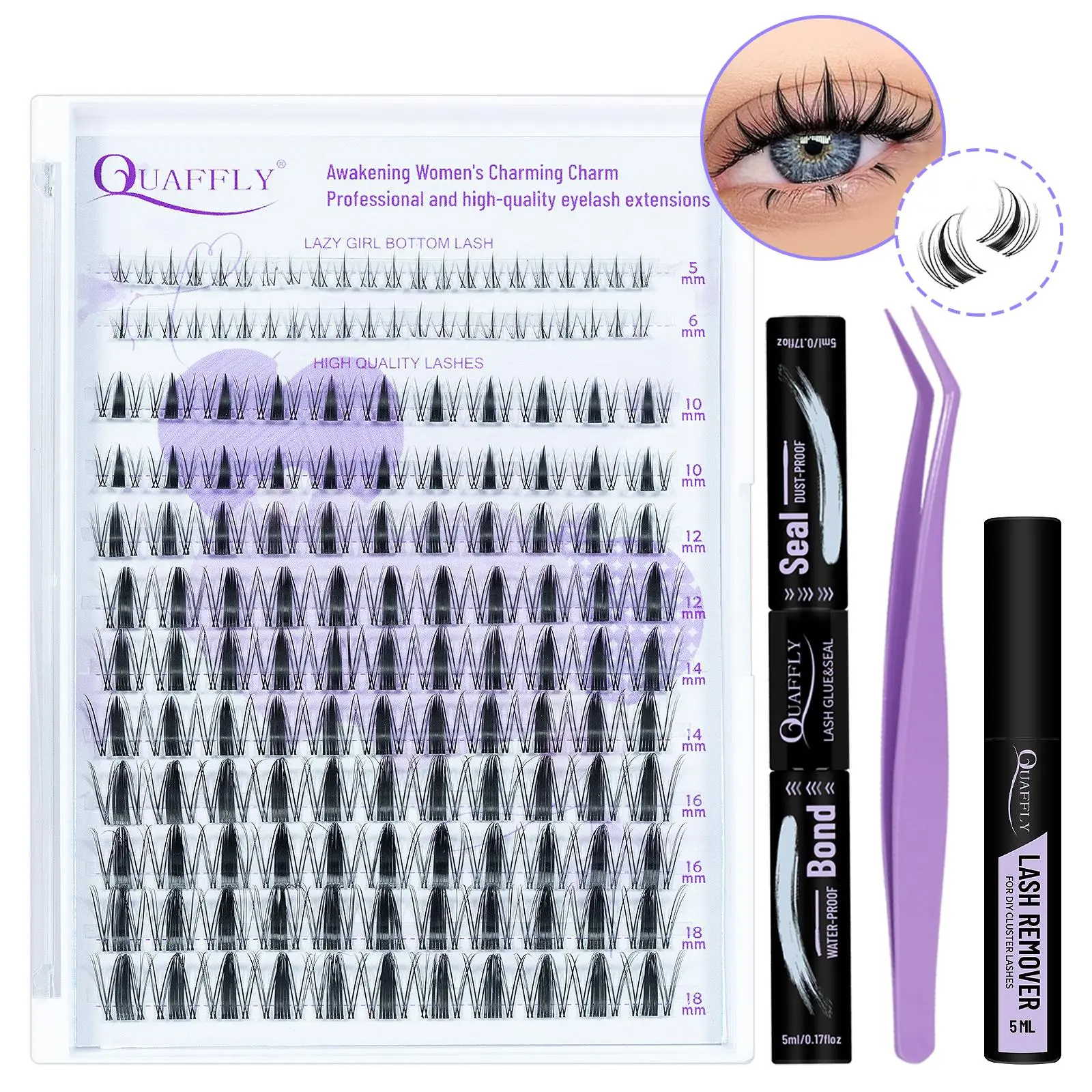 132pcs Cluster Eyelash Extension Kit, C Curl Lower Lashes, 5-18mm DIY Eyelash Extensions Set, Waterproof Glue, Remover Applicator, Beginner Friendly