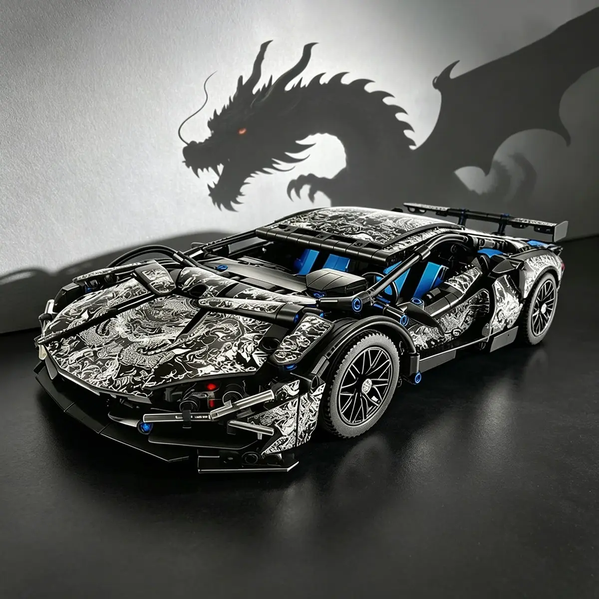 1300pcs Dragon Knight Super Car Building Blocks Toy, Building Block Model, High Precision Racing Design, Collectible Construction Set, Ideal Gift for Racing Collectors, Durable Structure, Perfect Surprise Gift