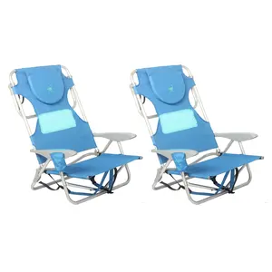 Ostrich (2 Pack) Ladies Comfort On Your Back Outdoor Backpack Beach Chair, Blue,