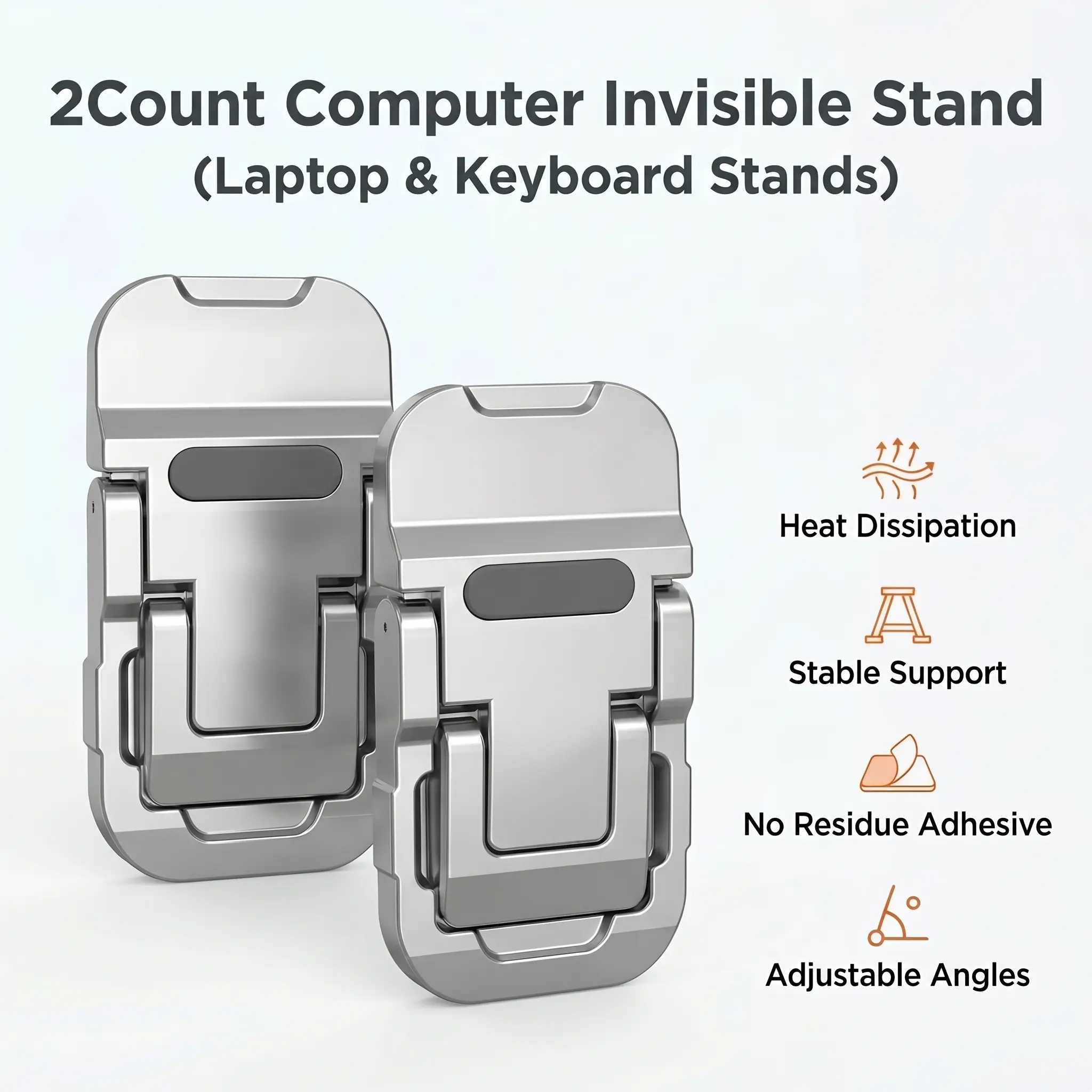 2-Count Adjustable Invisible Laptop Stand Desk Accessory Set, Portable Ergonomic Cooling Riser, Universal Flexible PC Stand for Chromebook, MacBook, Surface & Desktop Keyboard, Computer Stand For Laptop