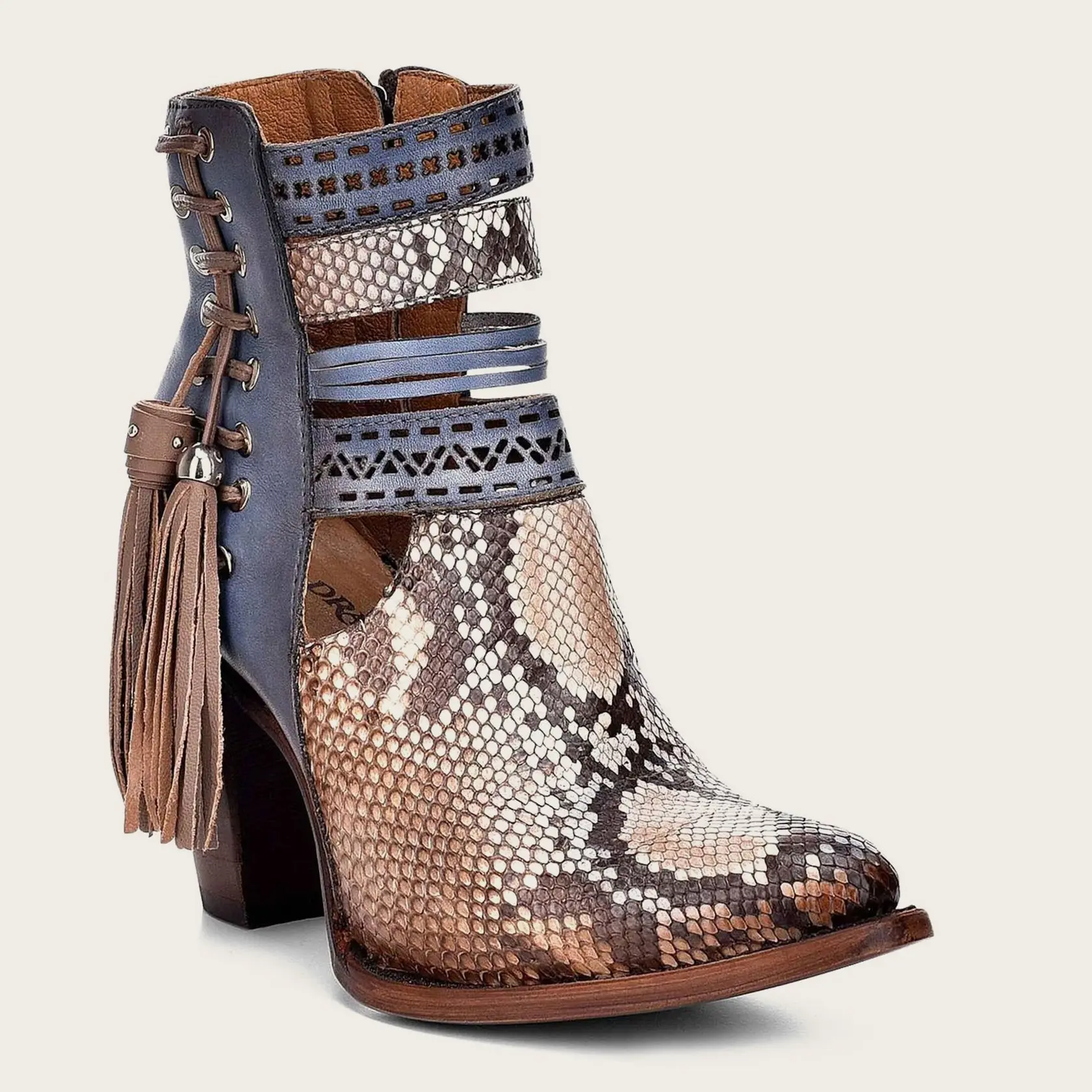 Cuadra Python Blue Leather Ankle Bootie for Women