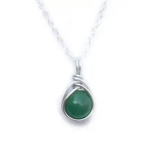 Green Aventurine Gemstone Pendant Necklace | Sterling Silver or Gold Dainty Simplistic 8mm Gemstone Crystal Healing