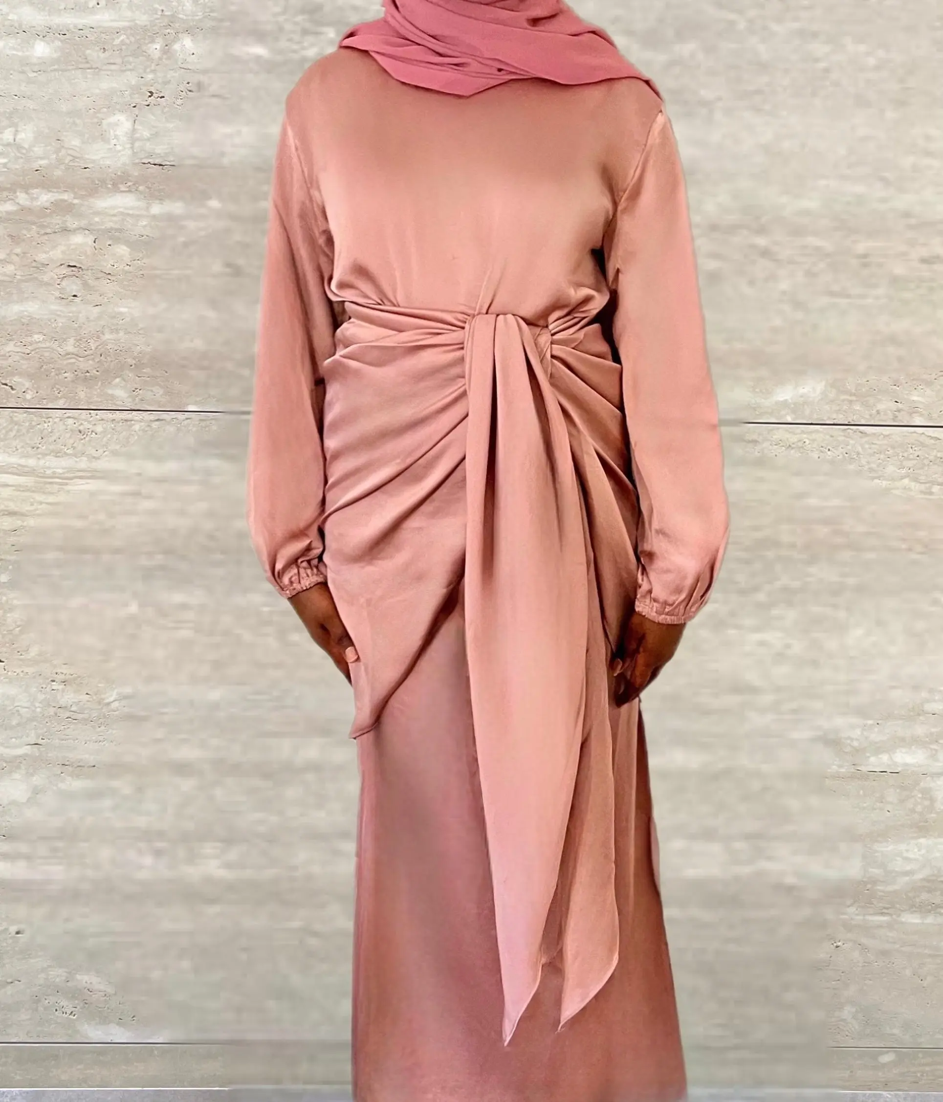 Salma 2 Piece Satin Wrap Dress - Pink