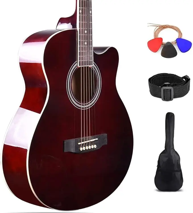 Kadence Frontier Acoustic Guitar - 40" Die cast Keys, Spruce Wood Finish Acoustic Guitar (Brown) - Acoustic Guitars with Strings, Strap, Picks and Bag