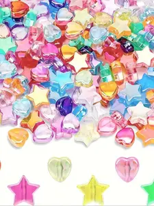 200 Mixed AB Color Acrylic Beads for DIY Jewelry, Bead Making, 10mm Star & 9mm Heart Shapes, Vibrant Glossy and Matte Finish, Beading Making
