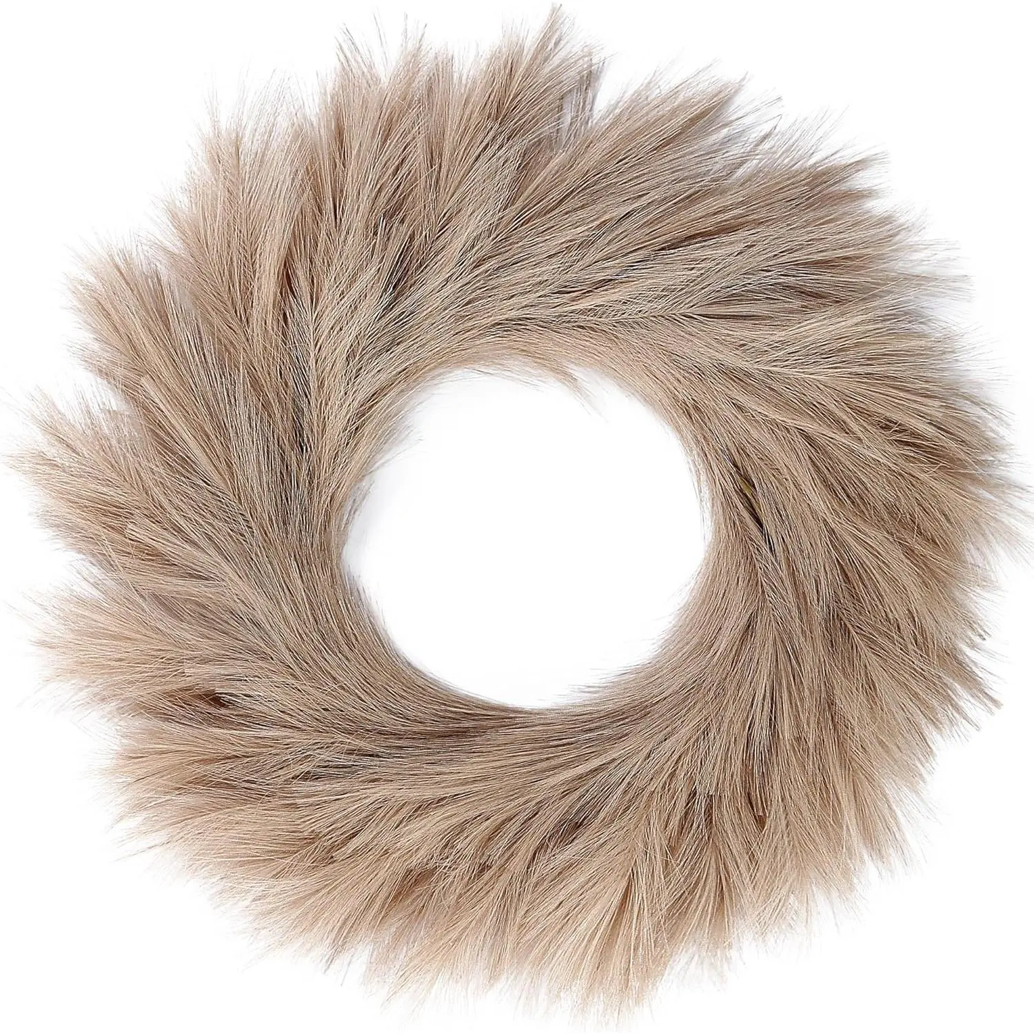 Pampas Grass Wreath 26’’ Faux for All Seasons Artificial Christmas Decor Boho Wall Front Door Farmhouse Fall Autumn Xmas Spring Decoration (Brown)