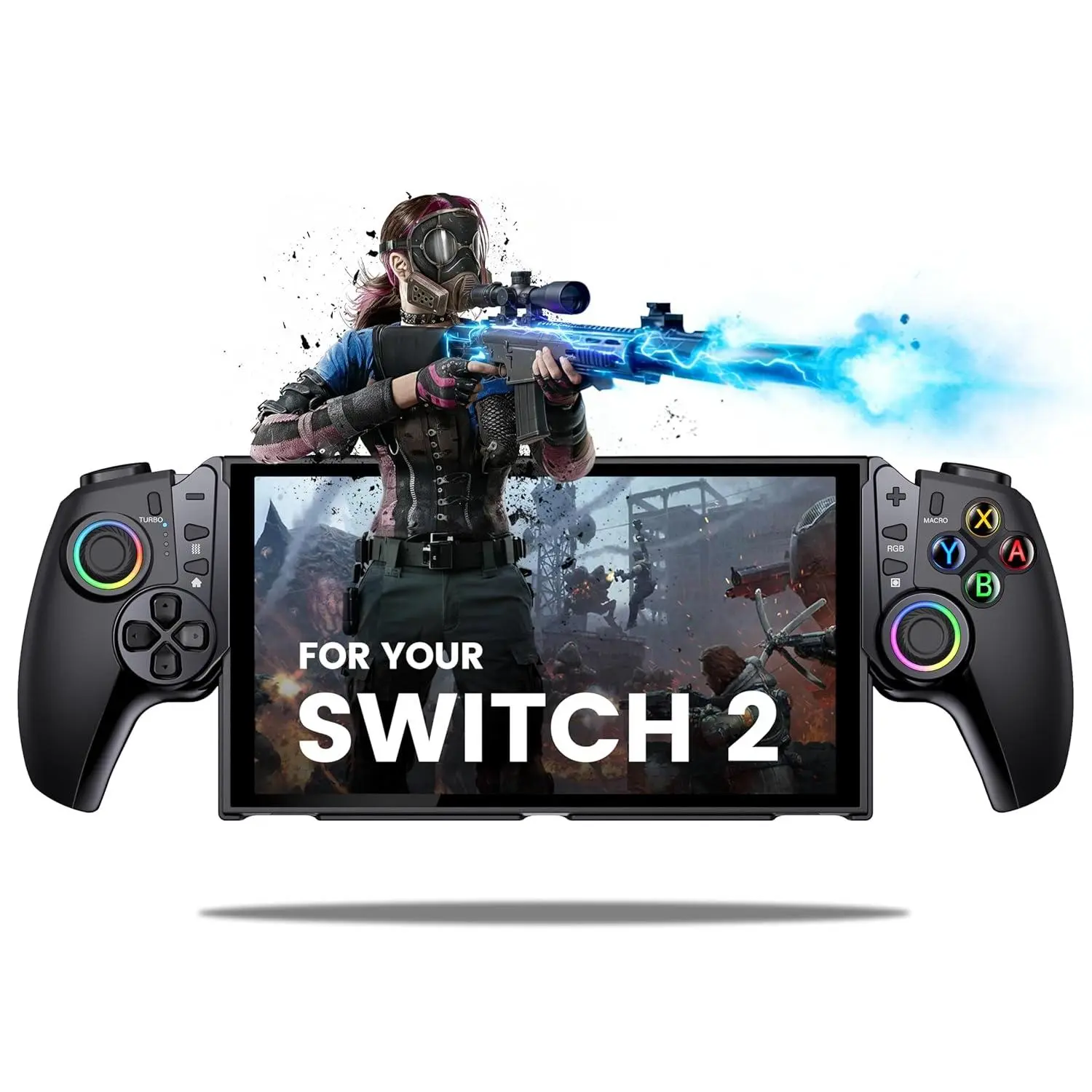 Switch 2 Controller - Hall Effect Joystick (No Drift) - One Piece Switch Joypad Replacement to Switch 2 Pro Controller with Ergonomic Grip & Built-in Kickstand -Turbo/Macro/6 Game Card Slot | Compatible with Switch 2 Only Console Smartphone