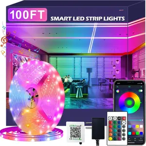 100ft Led Strip Lights,Long Smart Led Light Strips Music Sync 5050 RGB Color Changing Rope Lights,Bluetooth APP/IR Remote/Switch Box Control Led Light