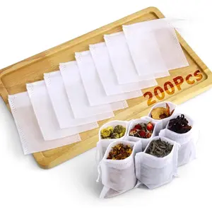 200Pcs Disposable Tea Bags for Loose Leaf Tea, Empty Tea Filter Bags for Cooking, Infuser Sachets for Spice, Coffee, Herb and More (3.54x2.75 Inch), Tea Making Tools, Mess-Free