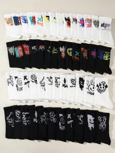 Men's Graffiti Fashion Crew Socks, Casual Street Style Mid-Calf Socks, Elastic Long Tube Socks, Comfortable Soft, All Seasons, Streetwear