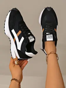 Women's Casual Sporty Lace Up Sneakers, Versatile Round Toe Design, Comfortable Breathable Lightweight Rubber Sole, All-Season Wear